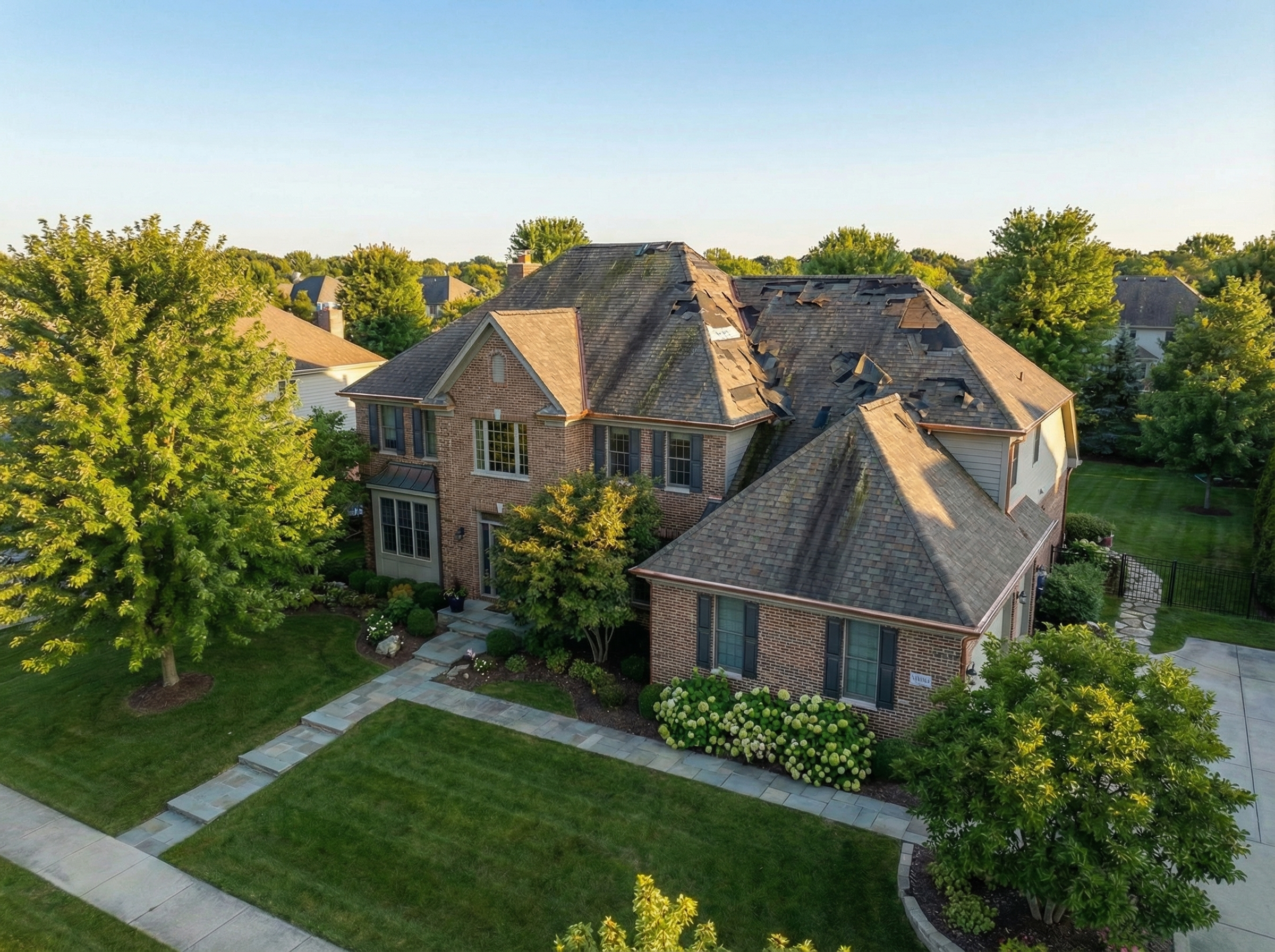 Older worn Michigan roof before replacement